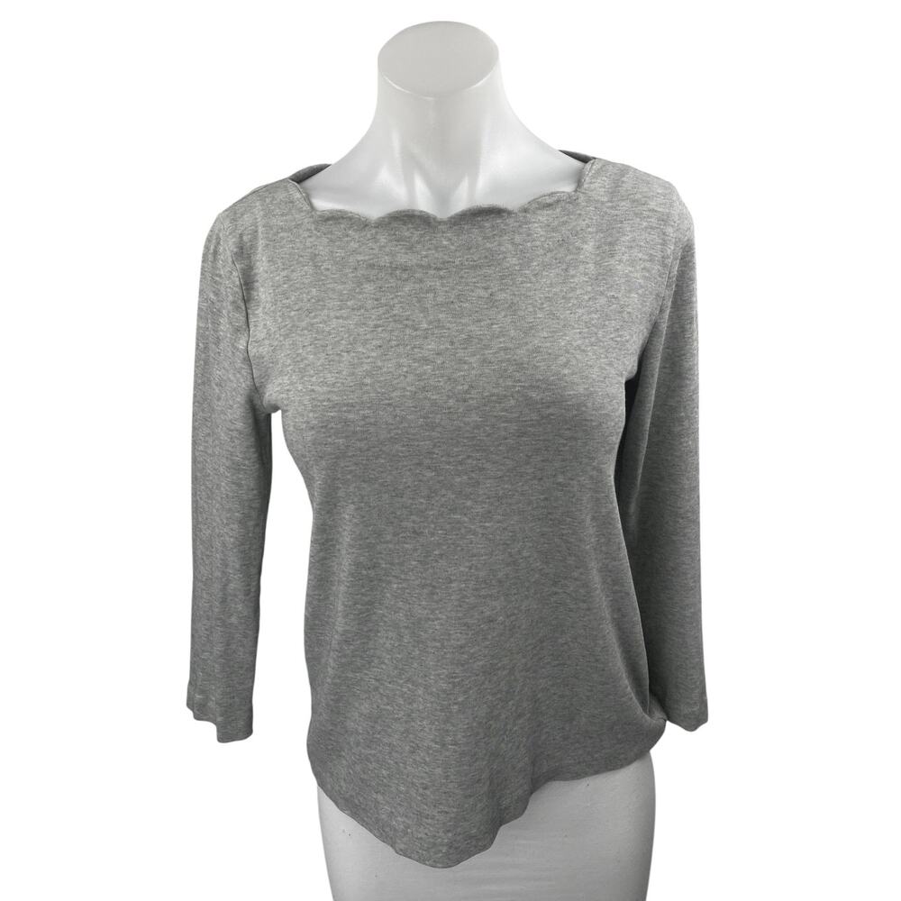 J.Crew Women's Gray Scalloped Square Neck Long Sleeve Knit Shirt Sweater Top S